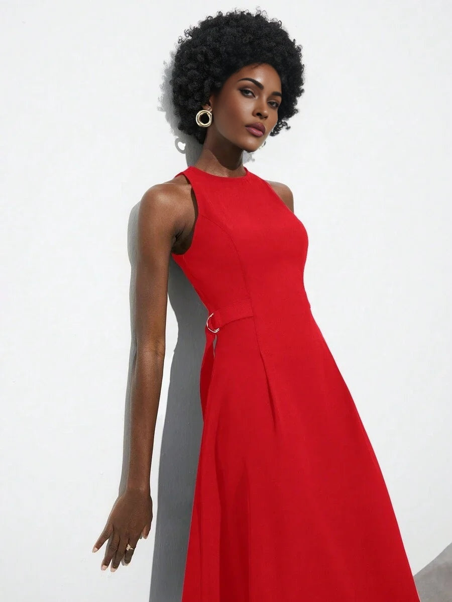 Womens Round Neck Sleeveless Fitted Elegant Fashionable Dress
