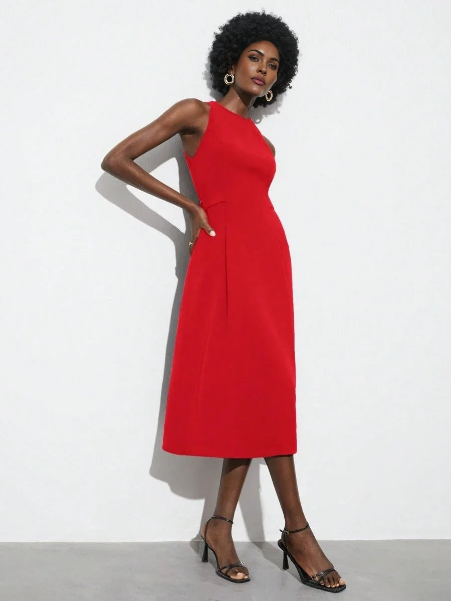 Womens Round Neck Sleeveless Fitted Elegant Fashionable Dress