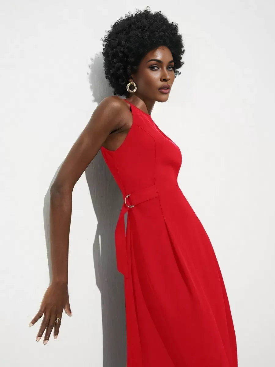 Womens Round Neck Sleeveless Fitted Elegant Fashionable Dress