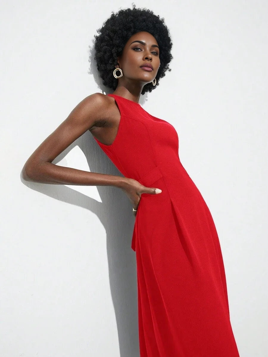Womens Round Neck Sleeveless Fitted Elegant Fashionable Dress
