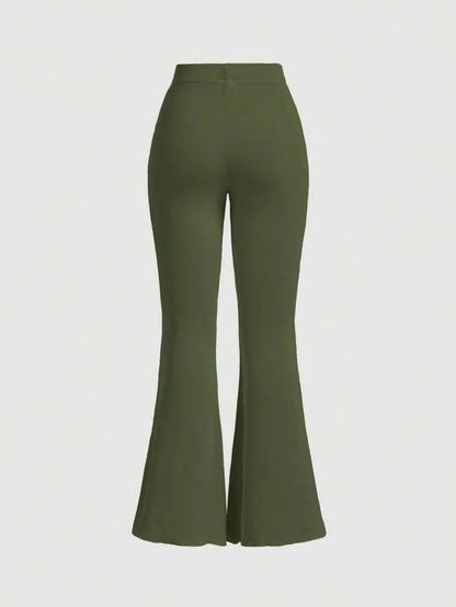 Womens Ruffled Elastic Flare Leg Pants