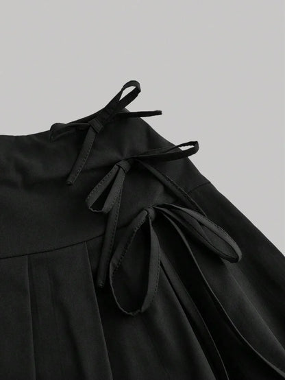 Womens Ruffled Patchwork Bow Pleated Gray Mini Skirt Black Skirt Going Out Skirt Back To School