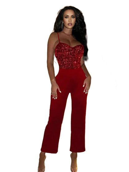 Womens Sequin Detail Spaghetti Strap Jumpsuit