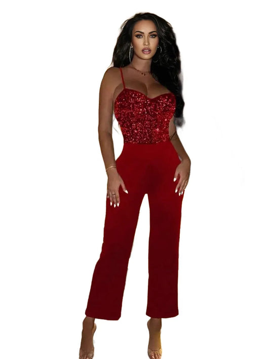 Womens Sequin Detail Spaghetti Strap Jumpsuit