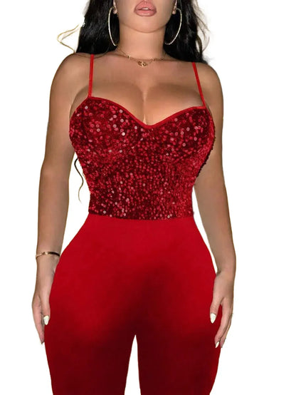 Womens Sequin Detail Spaghetti Strap Jumpsuit