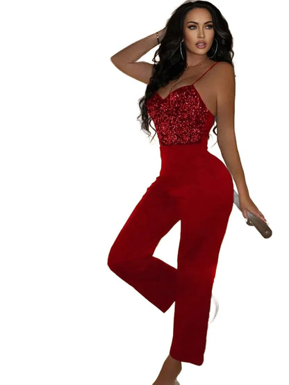 Womens Sequin Detail Spaghetti Strap Jumpsuit