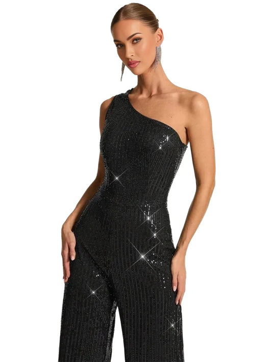 Womens Sequin Jumpsuit Minimalist amp Fashion Suitable For Summer Asymmetric Neck Womens Formal