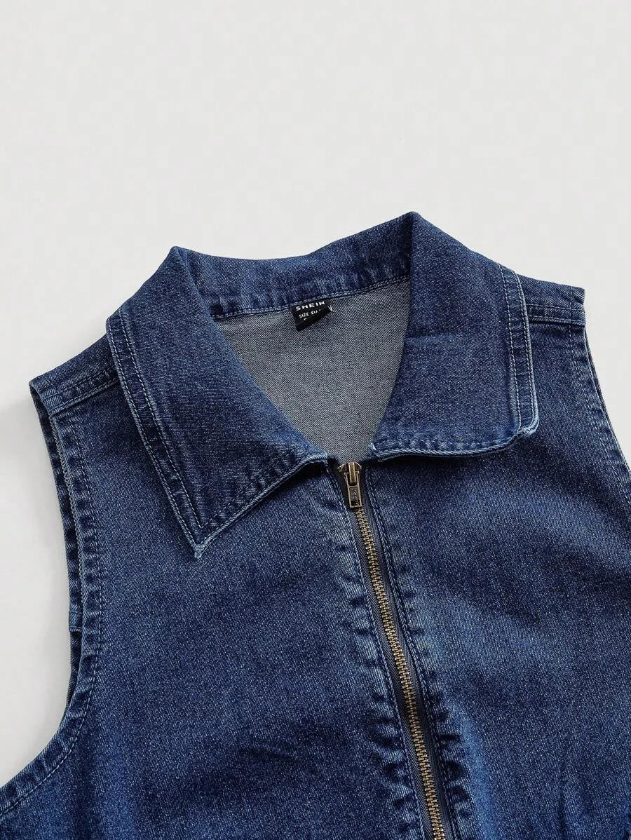 Womens Sexy Sleeveless Denim Jumpsuit With Elasticity And Pants Blue