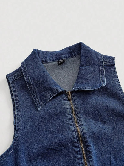 Womens Sexy Sleeveless Denim Jumpsuit With Elasticity And Pants Blue