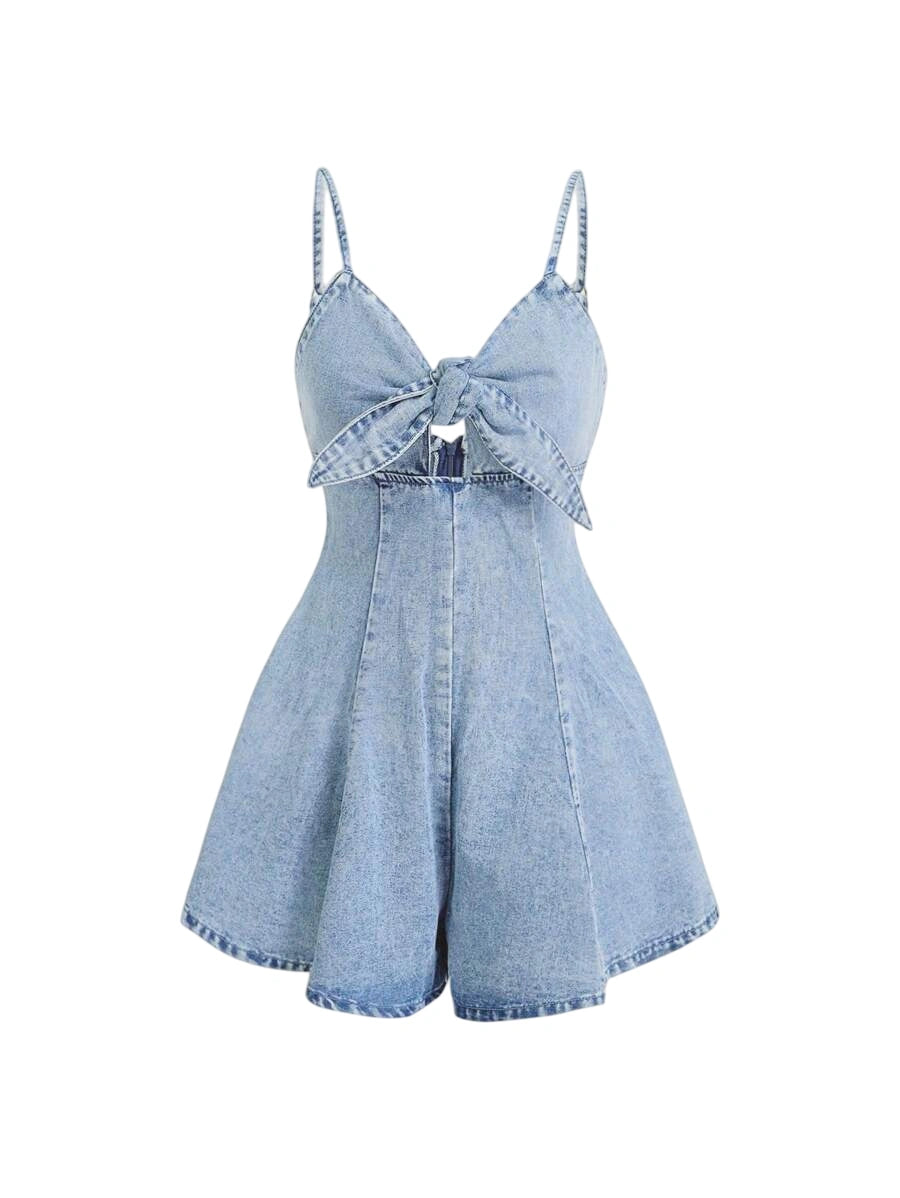 Womens Sexy Vintage Denim Jumpsuit Strap Romper Blue