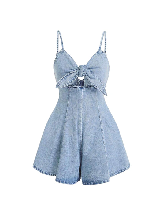 Womens Sexy Vintage Denim Jumpsuit Strap Romper Blue