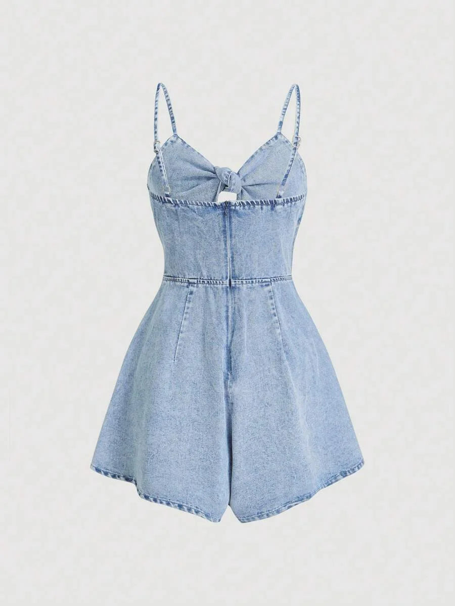 Womens Sexy Vintage Denim Jumpsuit Strap Romper Blue