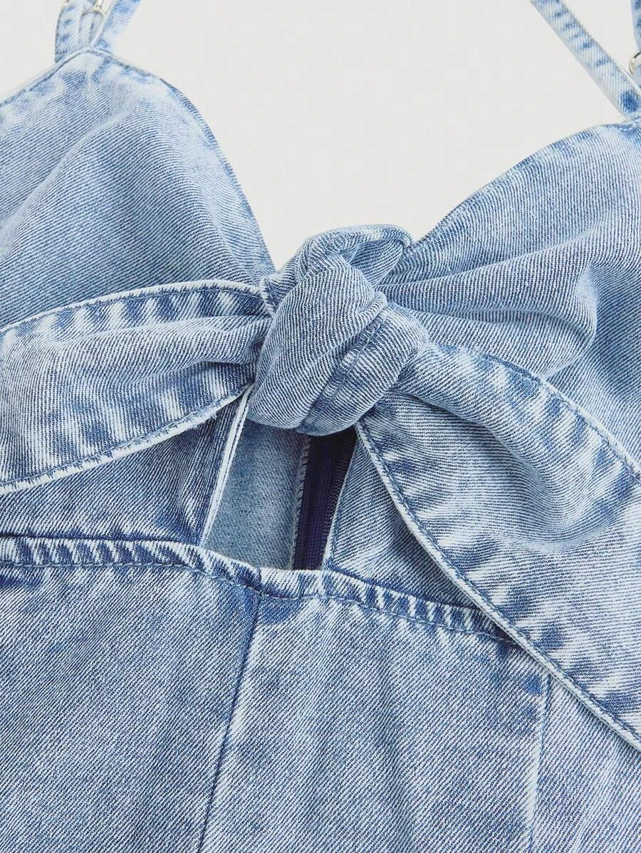 Womens Sexy Vintage Denim Jumpsuit Strap Romper Blue