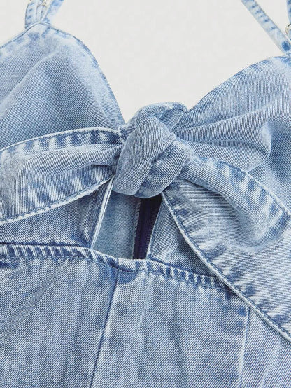 Womens Sexy Vintage Denim Jumpsuit Strap Romper Blue