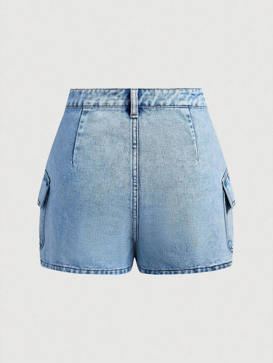 Womens Simple Button Front Pocket Denim Shorts Casual Daily Wear