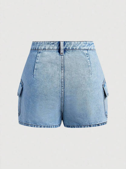 Womens Simple Button Front Pocket Denim Shorts Casual Daily Wear