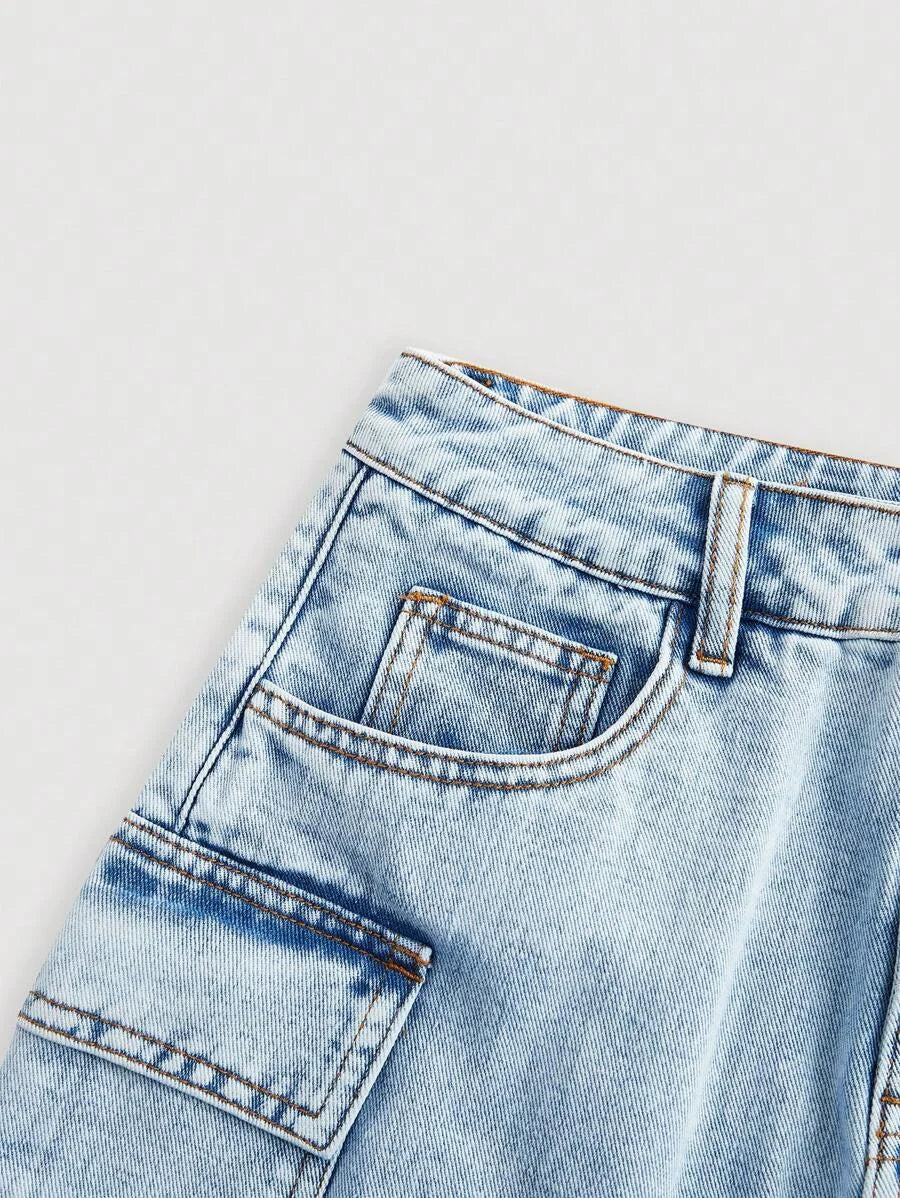 Womens Simple Button Front Pocket Denim Shorts Casual Daily Wear
