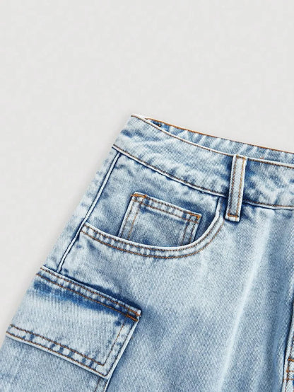 Womens Simple Button Front Pocket Denim Shorts Casual Daily Wear