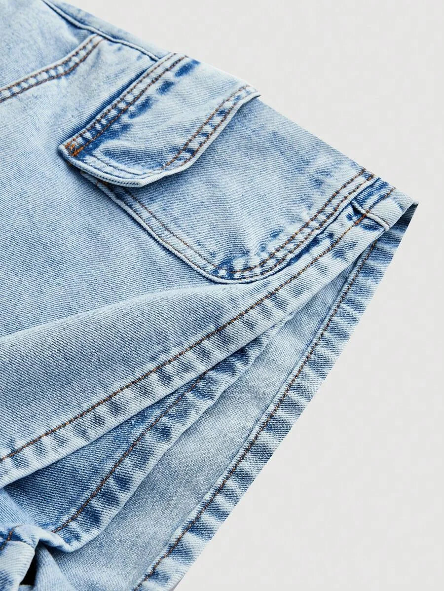 Womens Simple Button Front Pocket Denim Shorts Casual Daily Wear