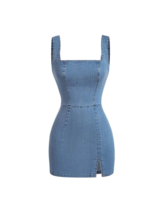 Womens Sleeveless Back Zipper Minimalist Denim Dress Casual For Daily Wear