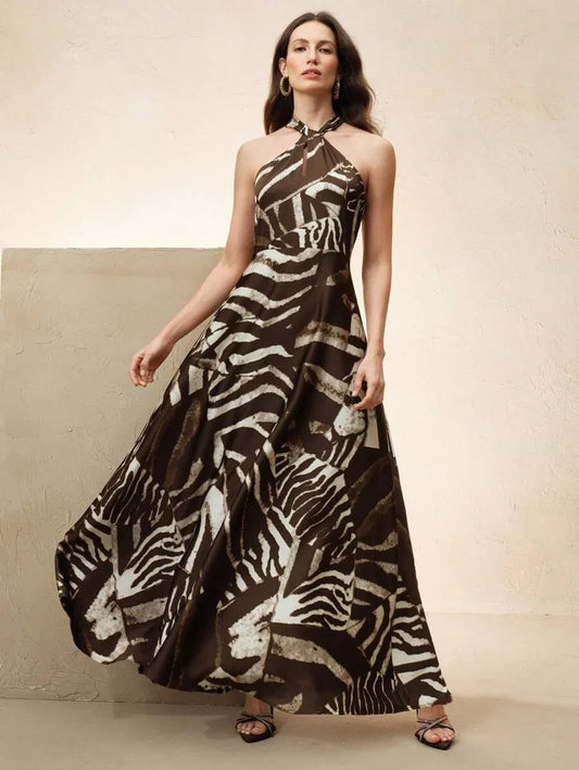 Womens Sleeveless Bodycon Zebra Print Maxi Dress Suitable For Spring Summer Easter Festivals