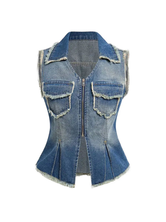 Womens Sleeveless Simple Denim Jacket