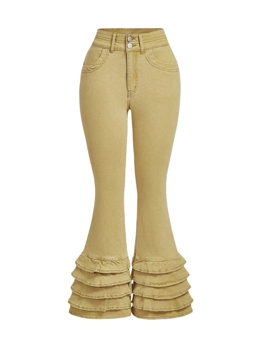 Womens Solid Color Front Button Pocket Simple Casual Jeans
