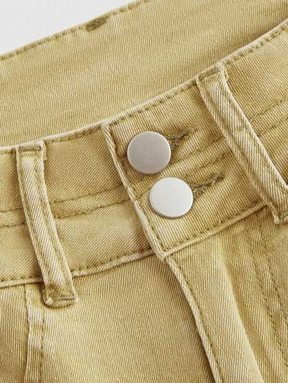 Womens Solid Color Front Button Pocket Simple Casual Jeans