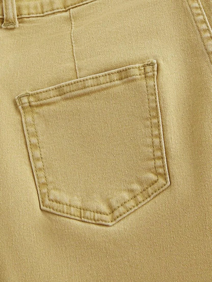 Womens Solid Color Front Button Pocket Simple Casual Jeans