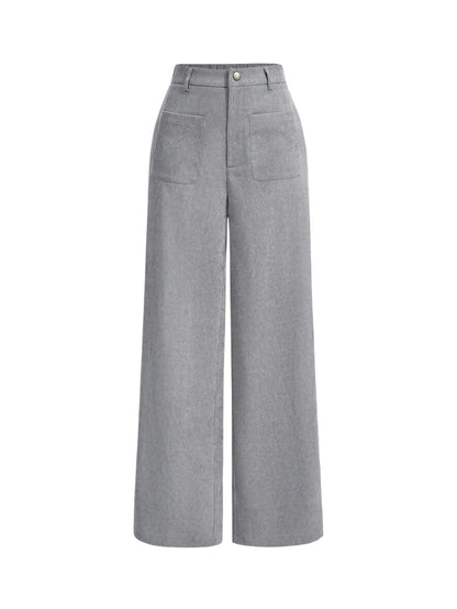 Womens Solid Color Patch Pocket Wide Leg Pants