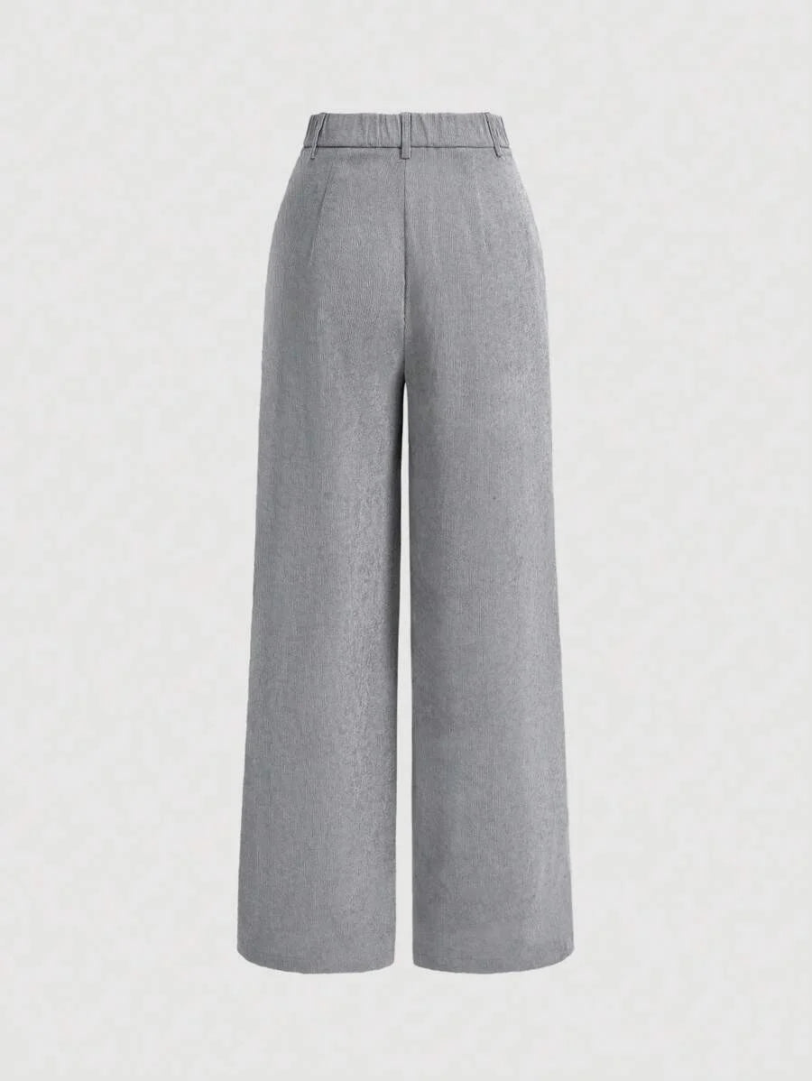 Womens Solid Color Patch Pocket Wide Leg Pants
