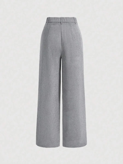 Womens Solid Color Patch Pocket Wide Leg Pants