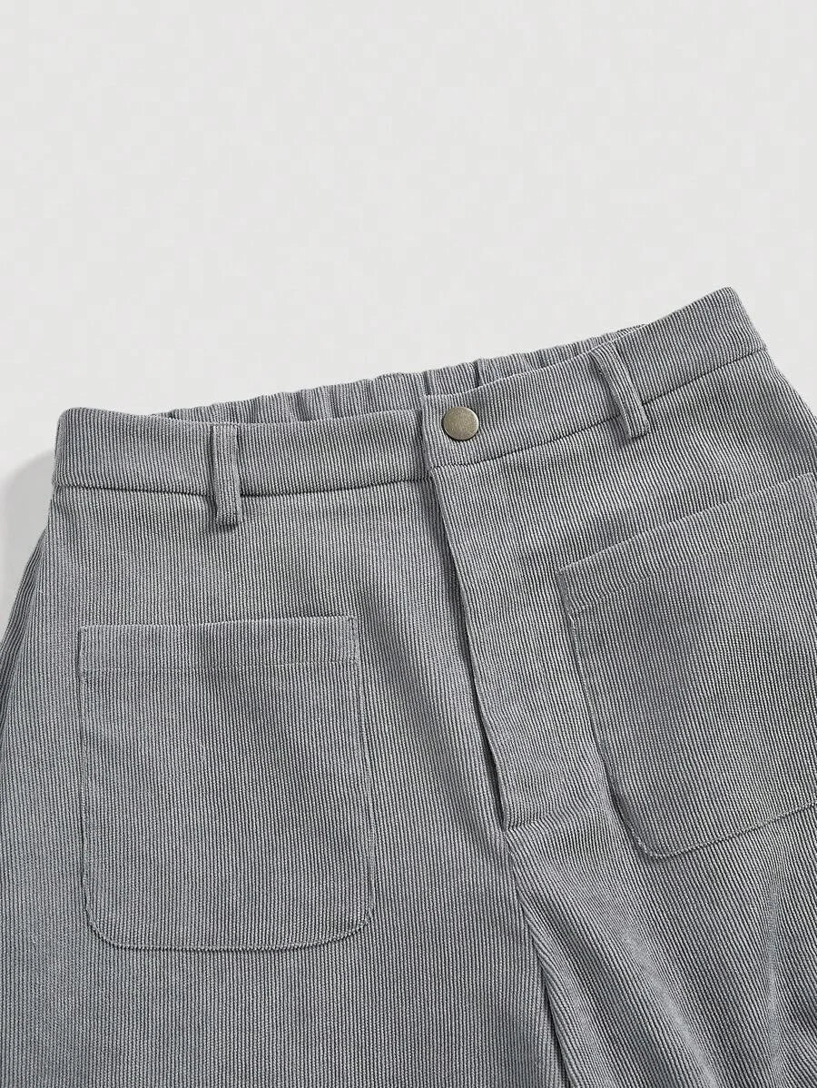 Womens Solid Color Patch Pocket Wide Leg Pants