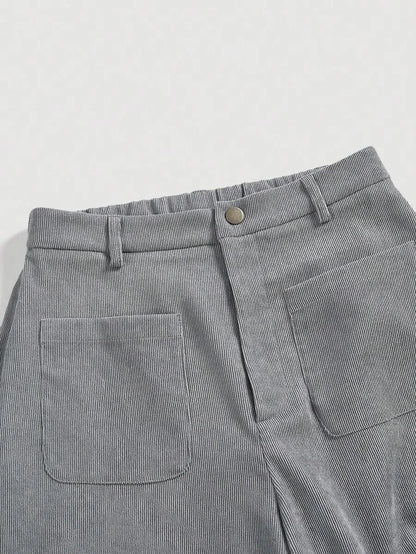 Womens Solid Color Patch Pocket Wide Leg Pants