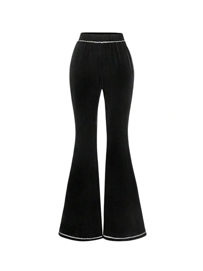 Womens Solid Color Patchwork Elastic Waist Simple Flare Pants Casual Everyday Wear