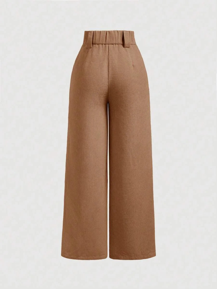 Womens Solid Color Pleated Wide Leg PantsCamel Women PantsWide Leg Women PantsCargo Women
