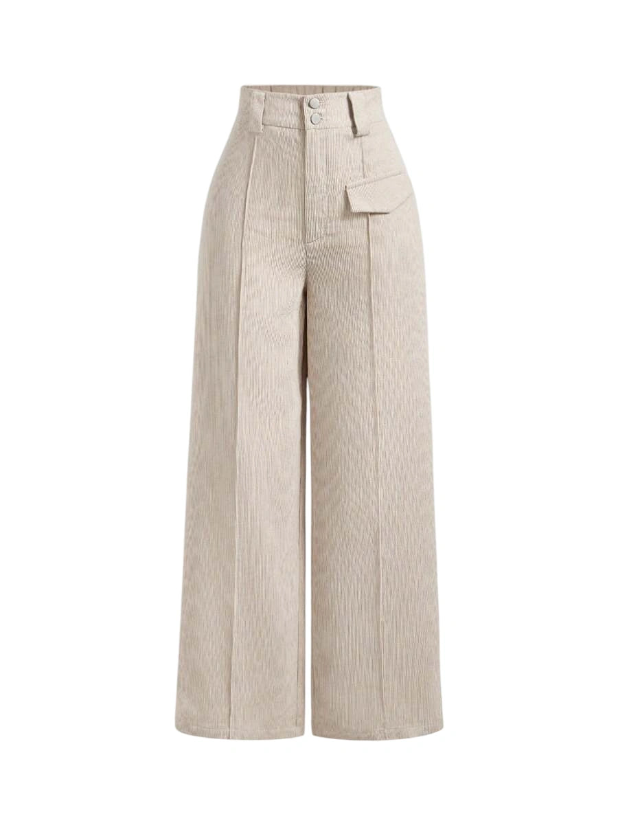 Womens Solid Color Pleated Wide Leg PantsKhaki Women PantsWide Leg Women PantsCargo Women