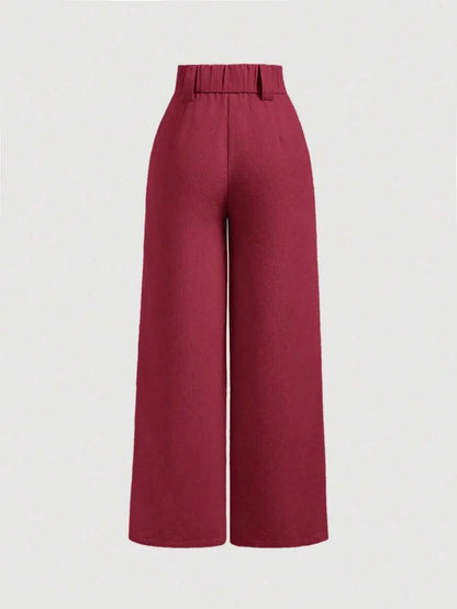 Womens Solid Color Pleated Wide Leg PantsKhaki Women PantsWide Leg Women PantsCargo Women