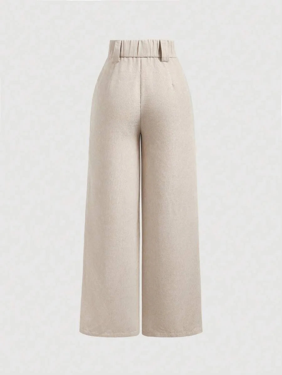 Womens Solid Color Pleated Wide Leg PantsKhaki Women PantsWide Leg Women PantsCargo Women