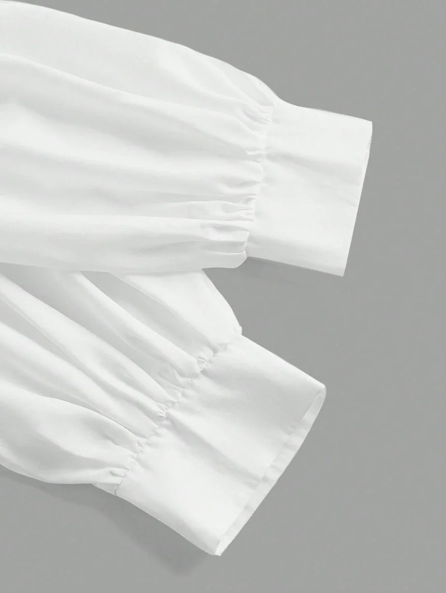 Womens Crop Top Solid Color Polo Collar Long Sleeve