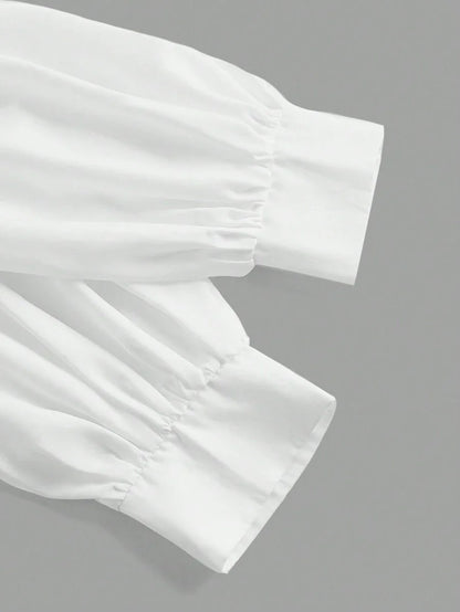 Womens Crop Top Solid Color Polo Collar Long Sleeve