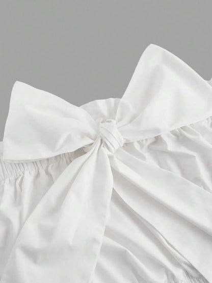 Womens Solid Color Ruffle Tie Bow BlouseOff The Shoulder BlouseSummer Women Tops