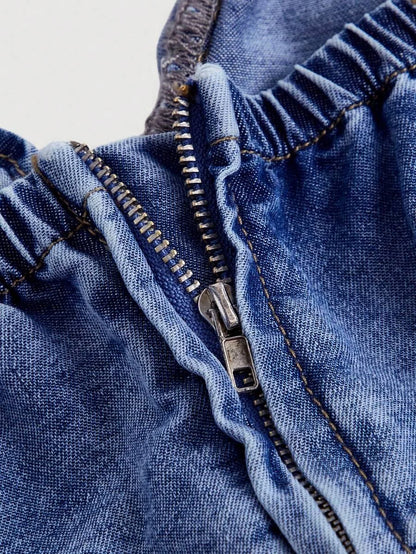 Womens Solid Color Ruffle Trim Denim Jumpsuit Summer Casual Sleeveless Overalls