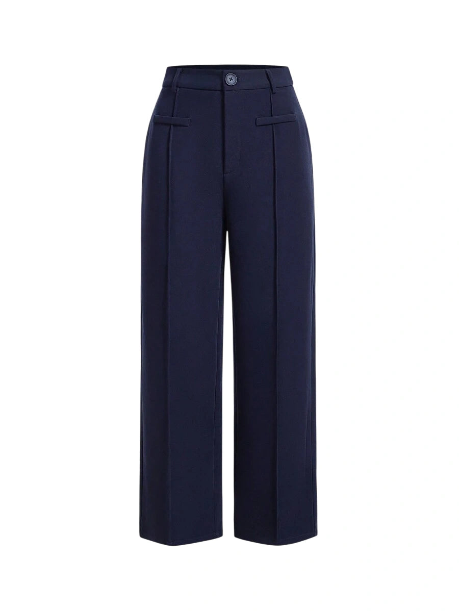 Womens Solid Color Seam Front Straight Pants