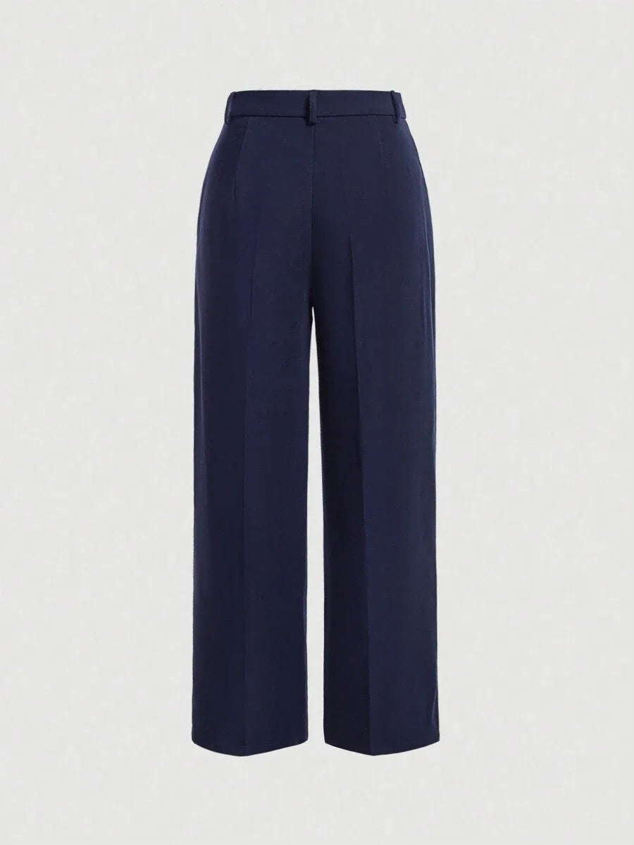 Womens Solid Color Seam Front Straight Pants