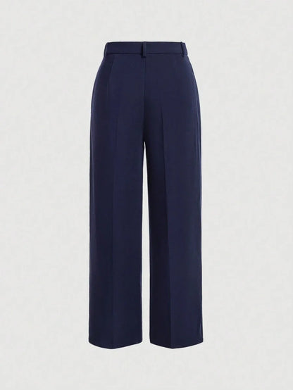 Womens Solid Color Seam Front Straight Pants