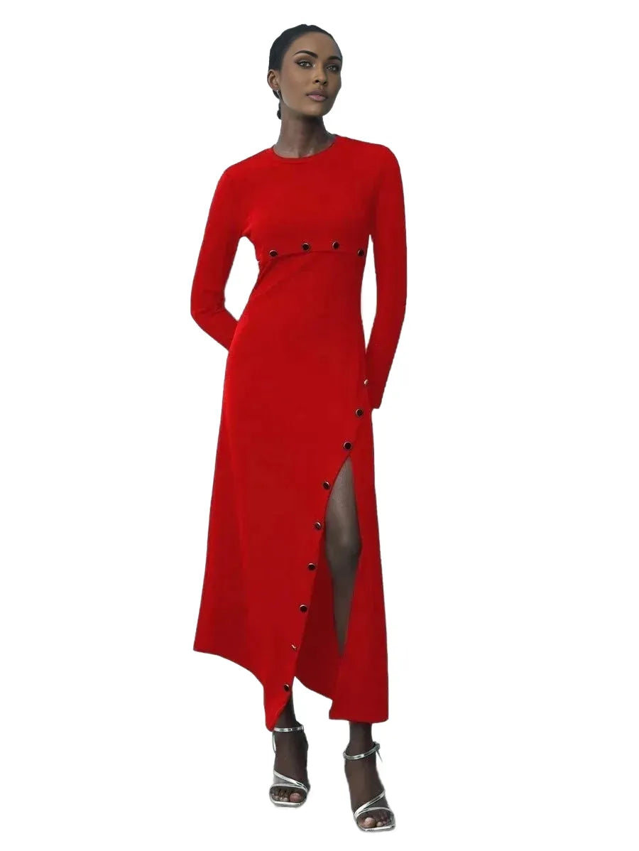 Womens Solid Color Simple Daily Round Neck Long Sleeve Long Winter Knit Dress Dresses For Women