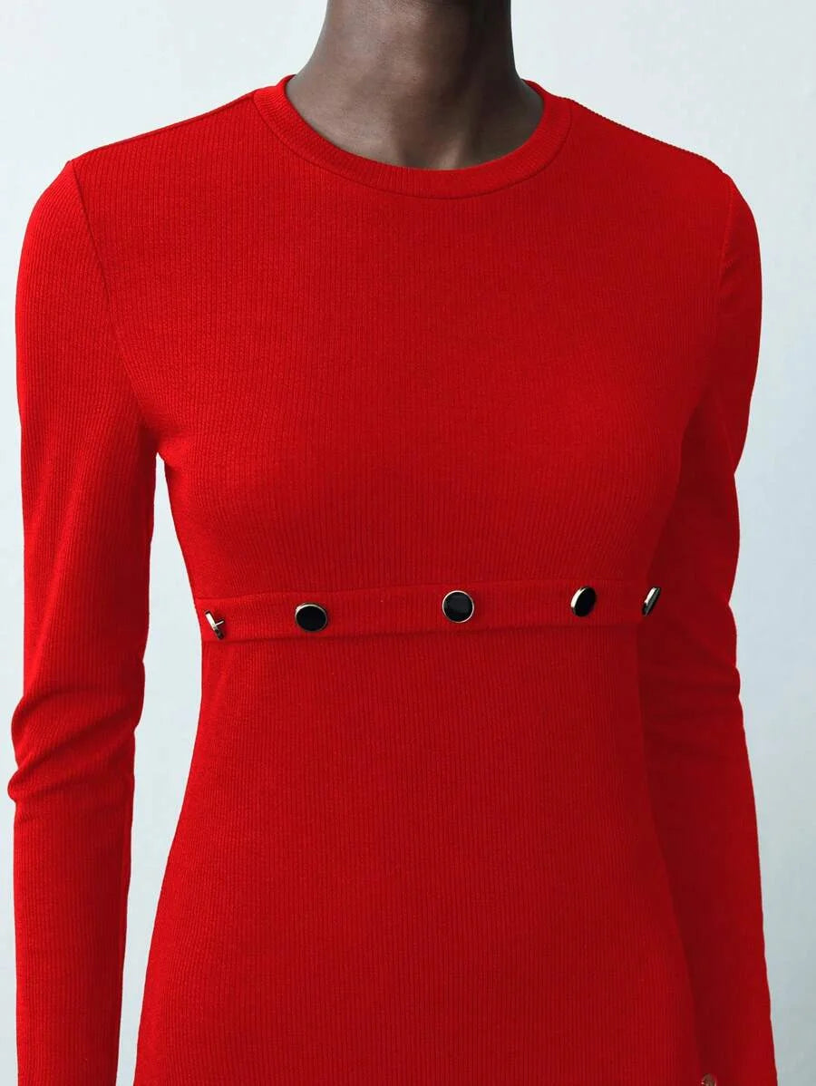 Womens Solid Color Simple Daily Round Neck Long Sleeve Long Winter Knit Dress Dresses For Women