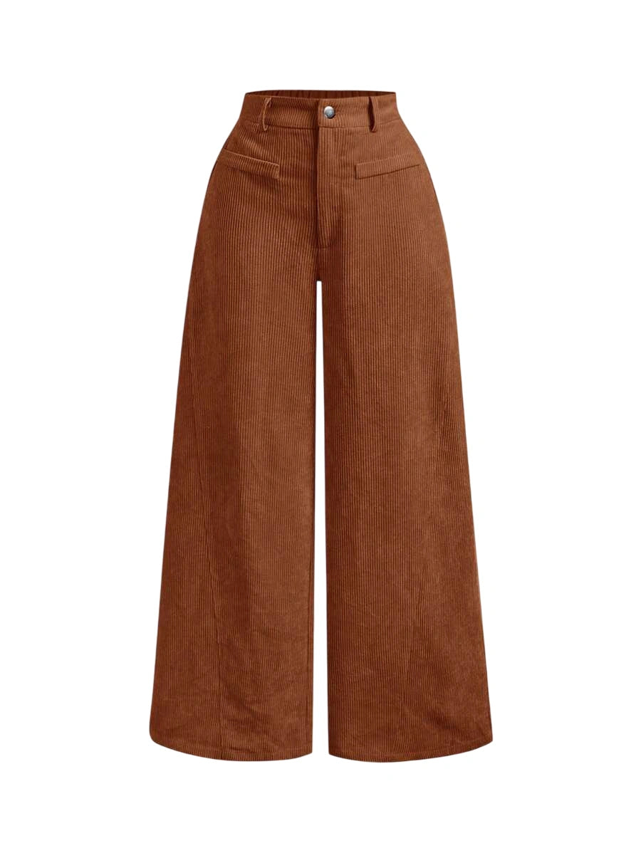 Womens Solid Color Vintage Simple Daily Corduroy Rib PantsKhaki Women PantsWide Leg Women Pants