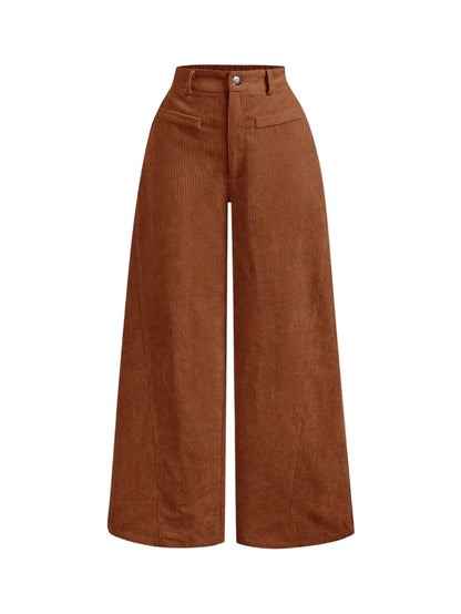 Womens Solid Color Vintage Simple Daily Corduroy Rib PantsKhaki Women PantsWide Leg Women Pants